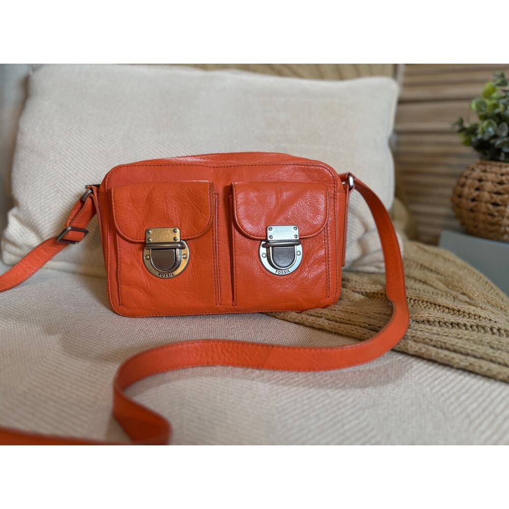 Fossil Riley Top Zip Crossbody Monarch Orange Leather ZB6451971